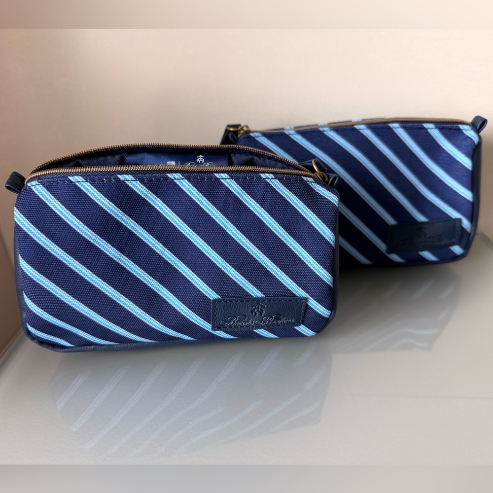 New Brooks Brothers United Polaris Blue Stripe Men's Toiletry Pouch Pair
